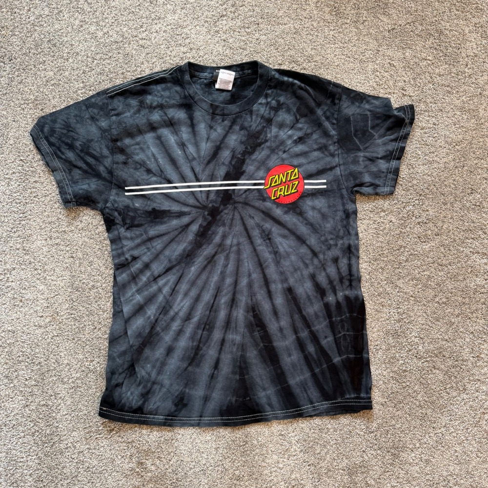 Santa Cruz Skateboards Black Tie Dye Dot Logo Graphic T-Shirt Mens Medium M